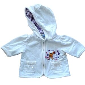 Disney Bambi Girls Embroidered White Zip‎ Up Coat 0-3M. NWOT